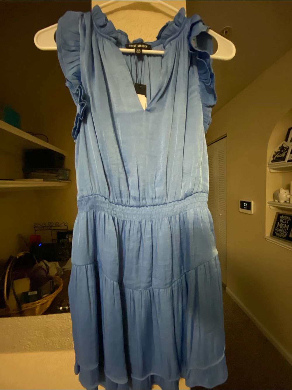 Steve Madden Sky Blue Ruffle Sleeve Tiered Dress